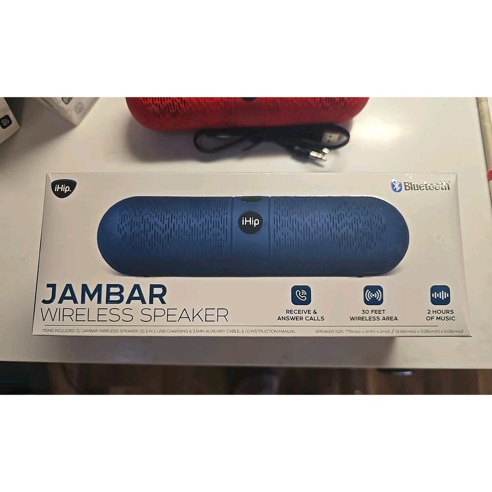 Bluetooth Wireless Speaker Blue 30 ft Area Music Rec/ Answer Calls Jambar Ihip
